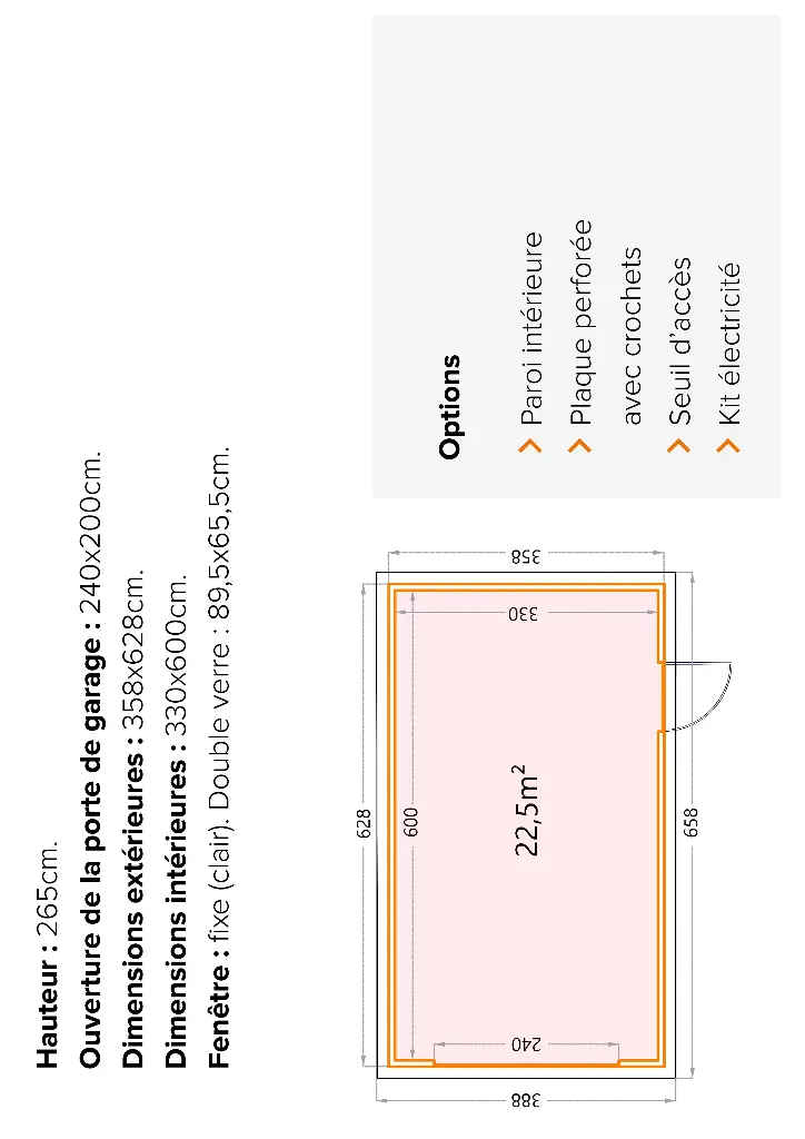 GARAGE CLASSICO 3663G (6m28 x 3m58) Haut.2m65